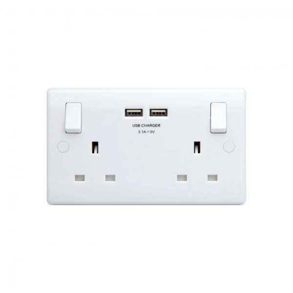 BG 白色圓角2USB 3.1A雙位牆壁插座充電器 822U3