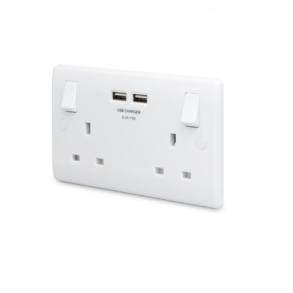 BG 白色圓角2USB 3.1A雙位牆壁插座充電器 822U3