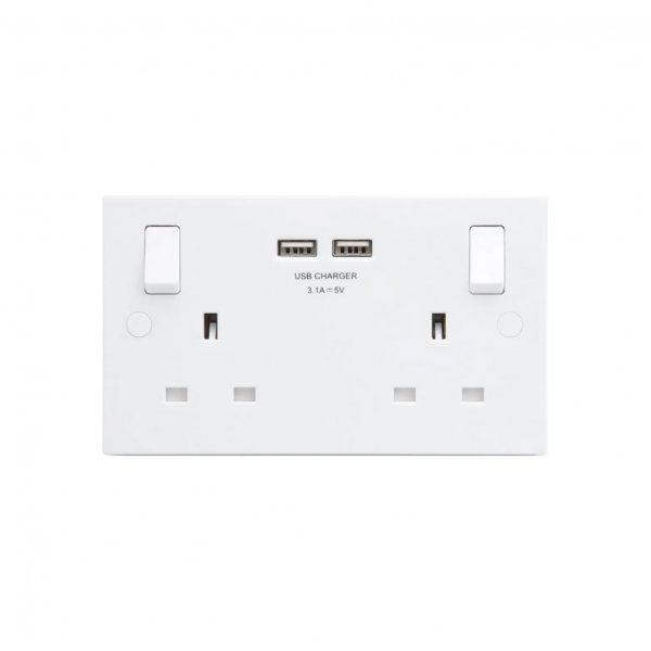 BG 白色方角2USB 3.1A雙位牆壁插座 (922U3) BG 白色方角2USB 3.1A雙位牆壁插座 (922U3)