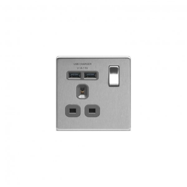BG 平鋼拉絲2USB 2.1A單位插座 (FBS21U2G)
