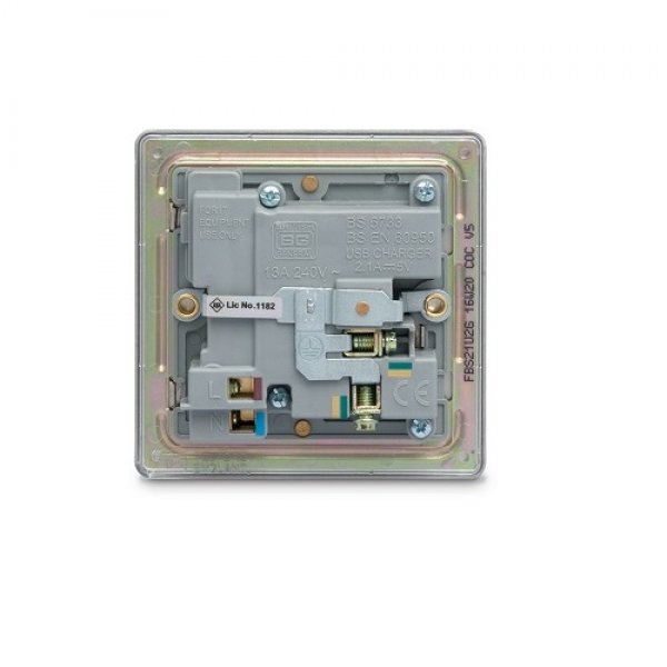 BG 平鋼拉絲2USB 2.1A單位插座 (FBS21U2G)