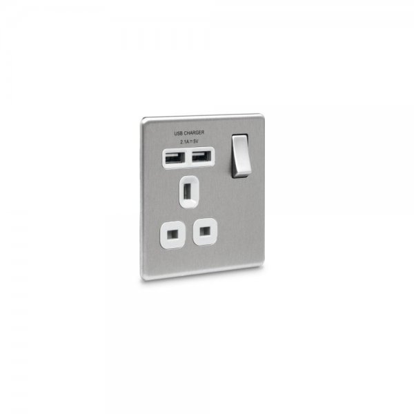 BG 平鋼拉絲2USB 2.1A單位插座 (FBS21U2W)