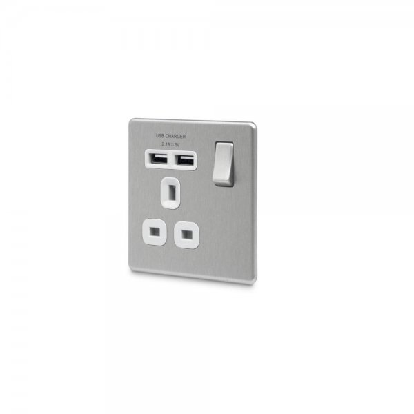 BG 平鋼拉絲2USB 2.1A單位插座 (FBS21U2W)