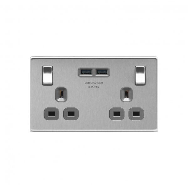 BG 平鋼拉絲2USB 3.1A雙位插座 (FBS22U3G)