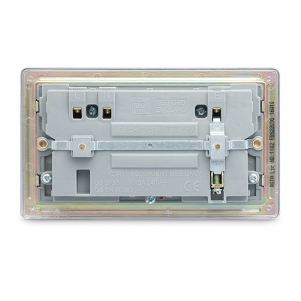 BG 平鋼拉絲2USB 3.1A雙位插座 (FBS22U3G)