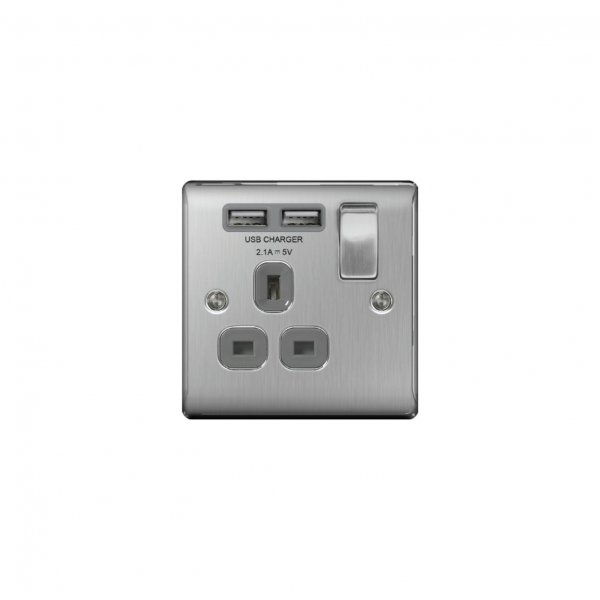 BG 弧鋼拉絲2USB 2.1A單位插座 (NBS21U2G) BG 弧鋼拉絲2USB 2.1A單位插座 (NBS21U2G)