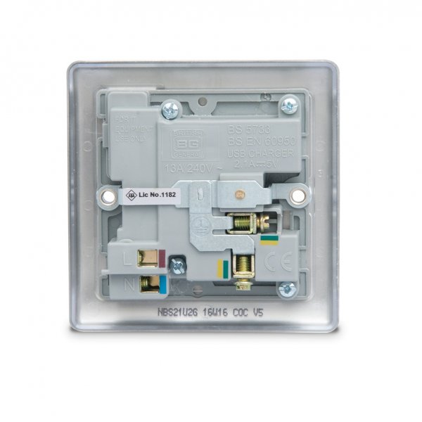 BG 弧鋼拉絲2USB 2.1A單位插座 (NBS21U2G) BG 弧鋼拉絲2USB 2.1A單位插座 (NBS21U2G)
