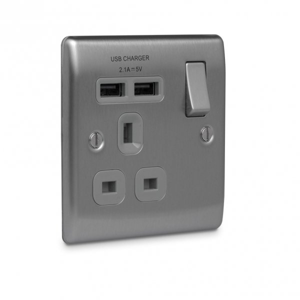 BG 弧鋼拉絲2USB 2.1A單位插座 (NBS21U2G) BG 弧鋼拉絲2USB 2.1A單位插座 (NBS21U2G)