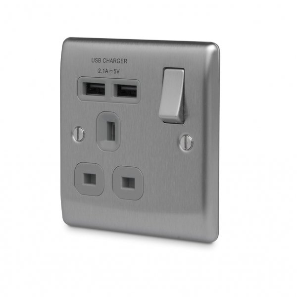 BG 弧鋼拉絲2USB 2.1A單位插座 (NBS21U2G) BG 弧鋼拉絲2USB 2.1A單位插座 (NBS21U2G)