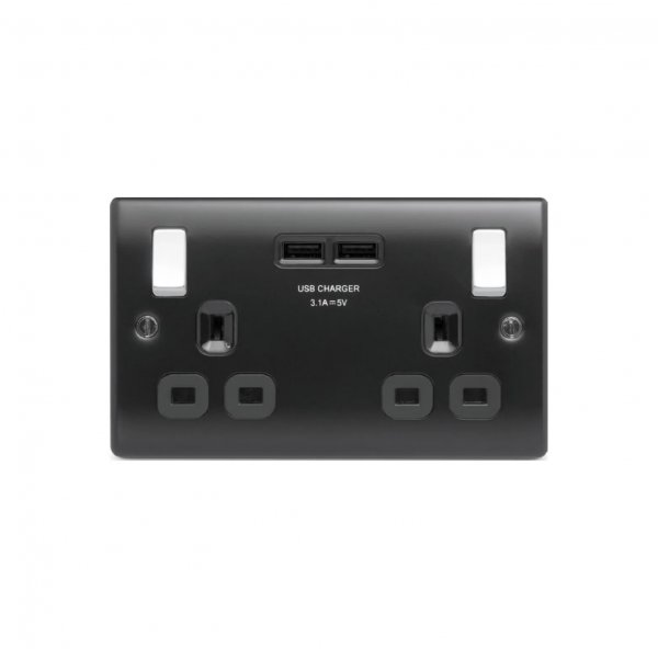 BG 弧鋼雅黑2USB 3.1A雙位插座 (NMB22U3B)