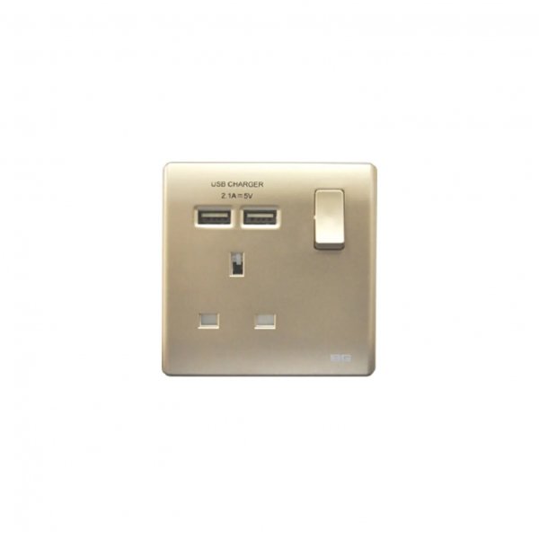 BG 金色纖薄2USB 2.1A單位牆壁插座 (PCCH21U2)