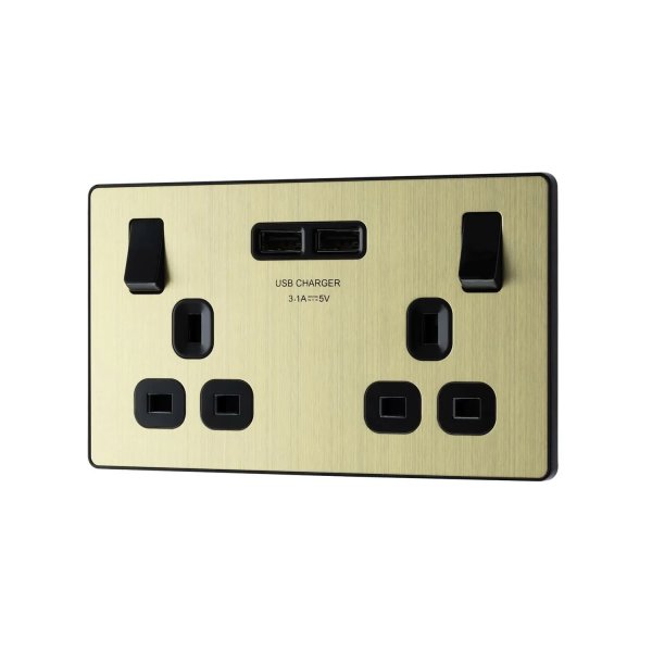 BG 古董黃銅2xUSB 3.1A雙位插座 (PCDAB22U3B)