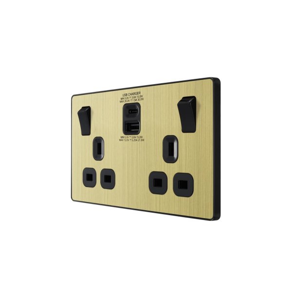 BG 古董黃銅2xUSB(Type-A & Type-C)30W雙位插座 (PCDAB22UAC30B)