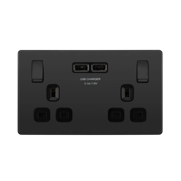 BG 黑鉻金屬面 2USB 3.1A雙位插座 (PCDBC22U3B)