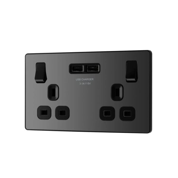 BG 黑鉻金屬面 2USB 3.1A雙位插座 (PCDBC22U3B)