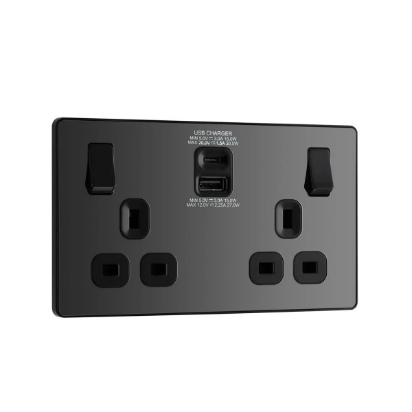 BG 黑鉻2xUSB(Type-A & Type-C)30W雙位插座 (PCDBC22UAC30B)