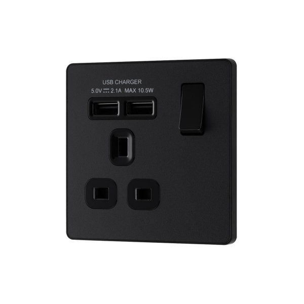 BG 啞黑膠面2xUSB 2.1A單位插座 (PCDMB21U2B)