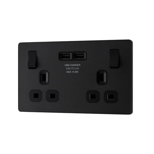 BG 啞黑膠面2xUSB 3.1A雙位插座 (PCDMB22U3B)