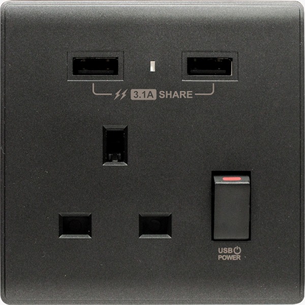 M2K AP105APC3-B 3.1A 單位 單蘇 2 USB 插座 (色彩系列 ) 碳黑 電制 制面 電掣 掣面 插蘇 M2K AP105APC3-B 3.1A 單位 單蘇 2 USB 插座 (色彩系列 ) 碳黑 電制 制面 電掣 掣面 插蘇