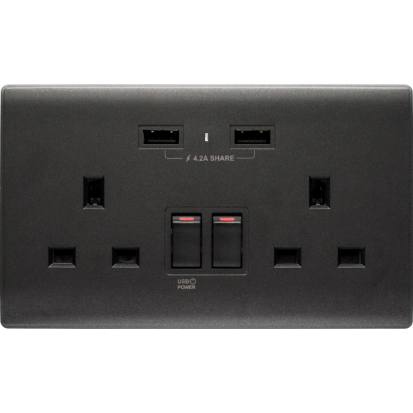 M2K AP202APC4-B 4.2A 雙位 孖蘇 2 USB 插座 (色彩系列 ) 碳黑 電制 制面 電掣 掣面 插蘇 M2K AP202APC4-B 4.2A 雙位 孖蘇 2 USB 插座 (色彩系列 ) 碳黑 電制 制面 電掣 掣面 插蘇