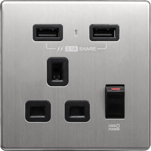 M2K AP105AM-G 3.1A 單位 單蘇 2 USB 插座 (不銹鋼系列 ) 黑色 電制 制面 電掣 掣面 插蘇