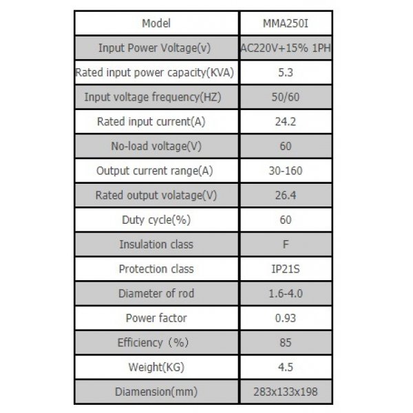 Mitech MMA250I 逆變直流手工電弧焊機 (30A-160A) Mitech MMA250I 逆變直流手工電弧焊機 (30A-160A)