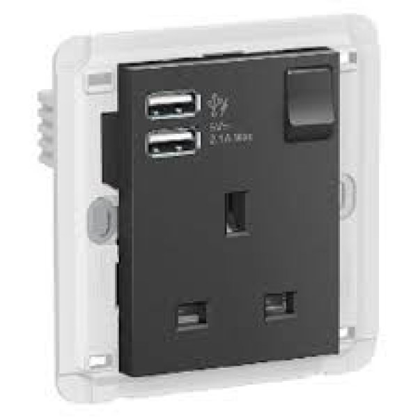施耐德電氣 UNICA,MGU5_019_WE 13A 單位有掣插座連兩位USB充電插座