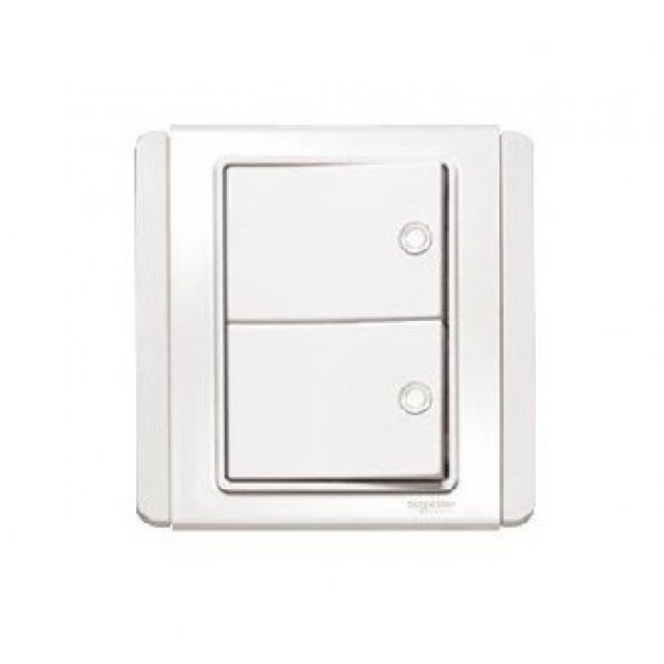 施耐德電氣  Schneider Electric NEO E3032H1 FWWW 10A 兩位單控橫按板開關掣連螢光指示-凝白色燈掣