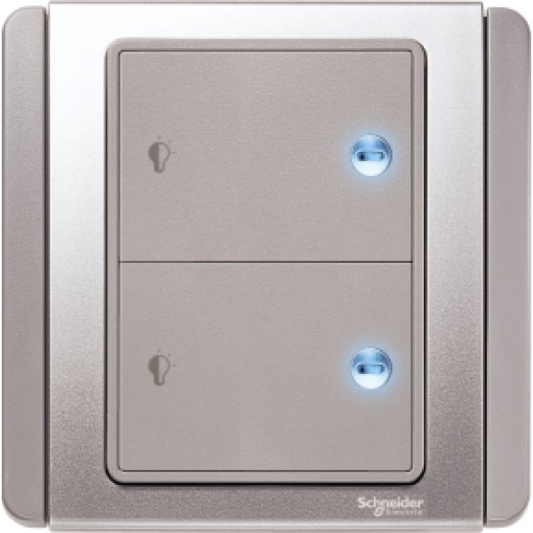 施耐德電氣  Schneider Electric NEO E3032H2 EBGS 10A 兩位雙控橫按板開關掣連LED燈-銀灰色燈掣