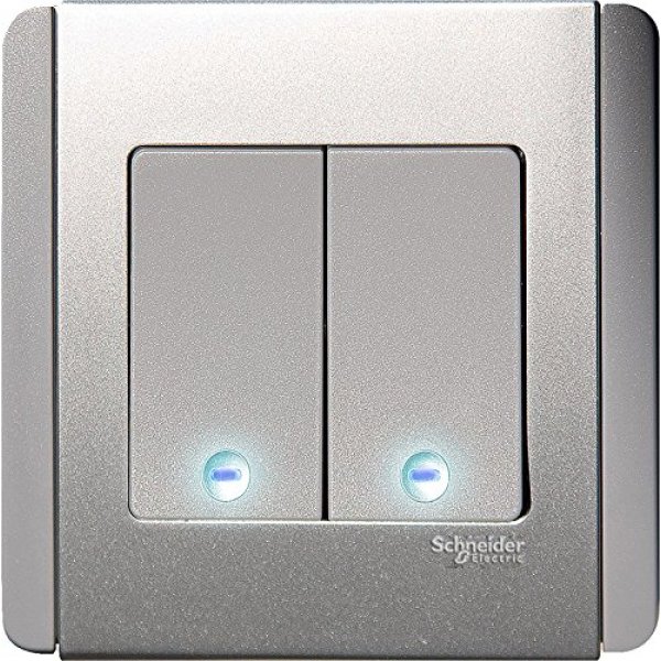 施耐德電氣  Schneider Electric NEO E3032V1 EBGS10A 兩位單控直按板開關掣連LED燈-銀灰色燈掣