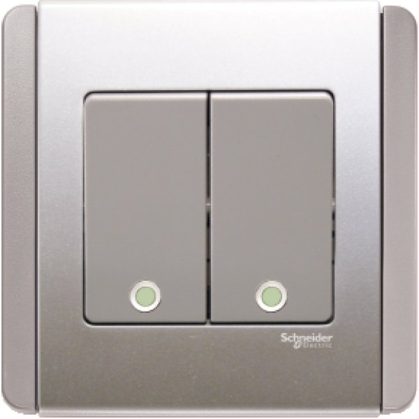 施耐德電氣  Schneider Electric NEO E3032V1 FGGS 10A 兩位單控直按板開關掣連螢光指示-銀灰色燈掣