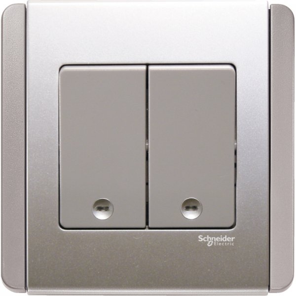 施耐德電氣  Schneider Electric NEO E3032V2 EBGS 10A 兩位雙控直按板開關掣連LED燈-銀灰色燈掣