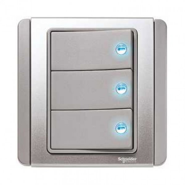 施耐德電氣  Schneider Electric NEO E3033H1 EBGS10A 三位單控橫按板開關掣連LED燈-銀灰色燈掣