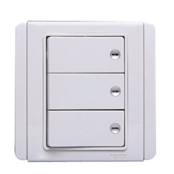 施耐德電氣  Schneider Electric NEOE3033H1 FWWW 10A 三位單控橫按板開關掣連螢光指示-凝白色燈掣