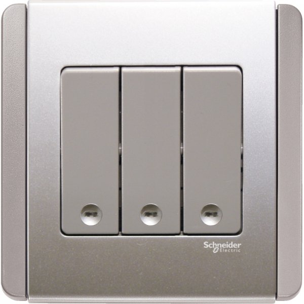 施耐德電氣  Schneider Electric NEO E3033V1 EBGS10A 三位單控直按板開關掣連LED燈-銀灰色燈掣