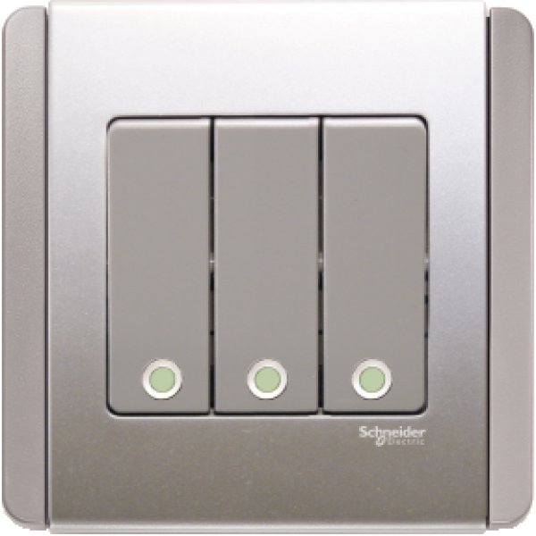 施耐德電氣  Schneider Electric NEO E3033V1 FGGS 10A 三位單控直按板開關掣連螢光指示-銀灰色燈掣