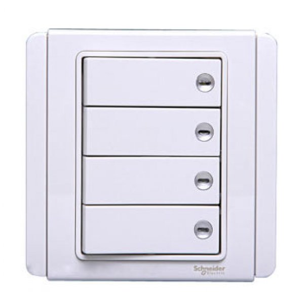 施耐德電氣  Schneider Electric NEO E3034H1 EWWW 10A 四位單控橫按板開關掣連LED燈-凝白色燈掣