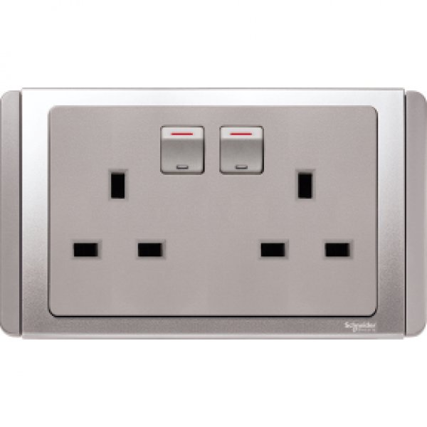 施耐德電氣  Schneider Electric NEO ET3025D EBGS 13A 兩位連保護門有掣插座連LED燈-銀灰色插座