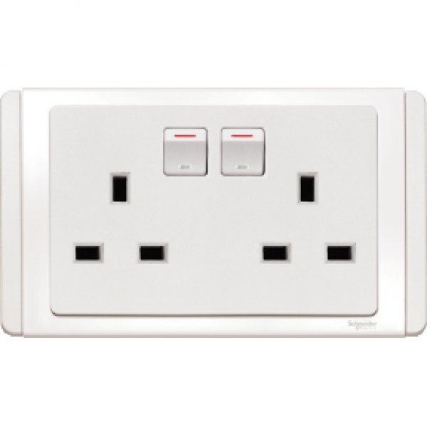 施耐德電氣  Schneider Electric NEO ET3025D EWWW 13A 兩位連保護門有掣插座連LED燈-凝白色插座