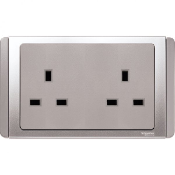 施耐德電氣  Schneider Electric NEO ET3426 GS 13A 兩位連保護門插座-銀灰色插座