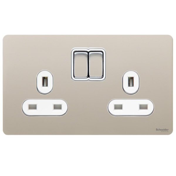 施耐德電氣 Ultimate,GU3420WPN 13A 兩位連保護門有掣插座 - 珍珠鎳/白