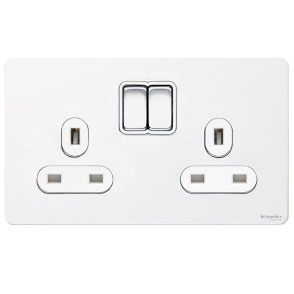 施耐德電氣 Ultimate,GU3420WPW 13A 兩位連保護門有掣插座 - 珍珠白/白
