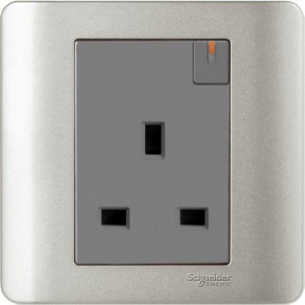 施耐德電氣ZENcelo,E8415 SA,13A單位連保護門有掣插座連開關指示,銀灰