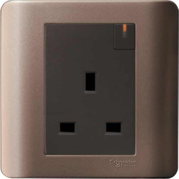 施耐德電氣ZENcelo,E8415 SZ,13A單位連保護門有掣插座連開關指示,銀銅