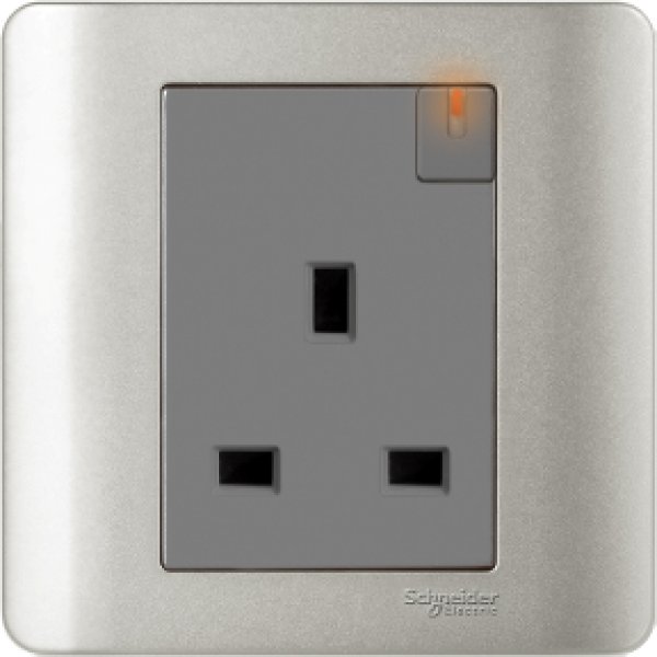 施耐德電氣ZENcelo,E8415N SA,13A單位連保護門有掣插座連指示燈,銀灰