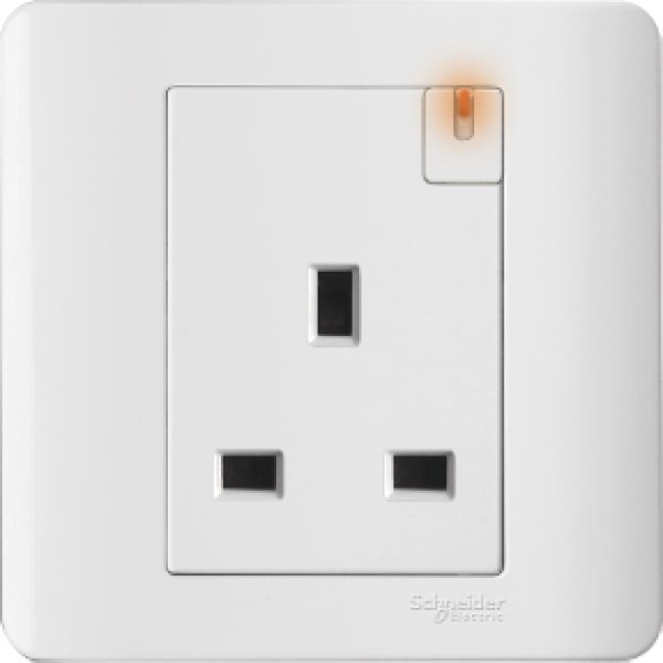 施耐德電氣ZENcelo,E8415N WE,13A單位連保護門有掣插座連指示燈,凝白