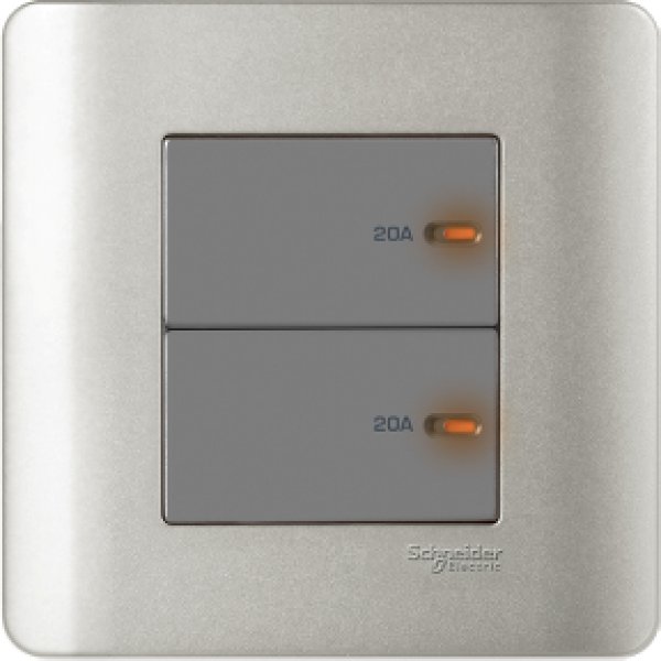 施耐德電氣ZENcelo,E8432D20 SA,20A兩位平觸雙極開關掣連指示燈,銀灰