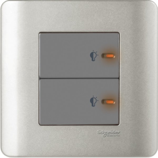 施耐德電氣ZENcelo,E8432EPD3 SA,300VA 兩位50Hz平觸光暗掣連LED指示燈,銀灰