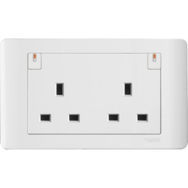 施耐德電氣ZENcelo,E84T25 WE,13A兩位連保護門有掣插座連開關指示,凝白
