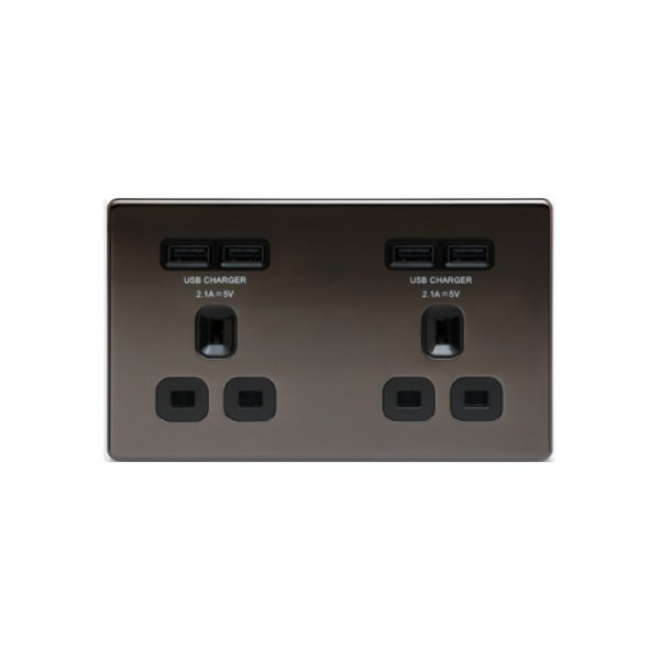 BG - 4USB 4.2A雙位13A插座/蘇底-光面鎳黑/黑插 (型號:FBN24U44B) BG - 4USB 4.2A雙位13A插座/蘇底-光面鎳黑/黑插 (型號:FBN24U44B)